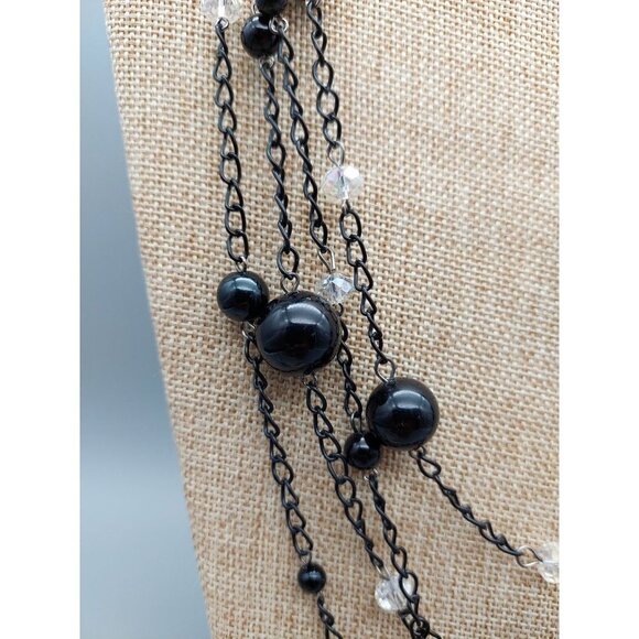 CJ Banks Black Chain Beaded Multi Strand Necklace Clear Beads 27" - Picture 4 of 8